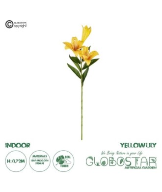 GloboStar® Artificial Garden YELLOW LILY BRANCH 21311 Τεχνητό Διακοσμητικό Κλαδί Κίτρινο Κρίνο Y72cm